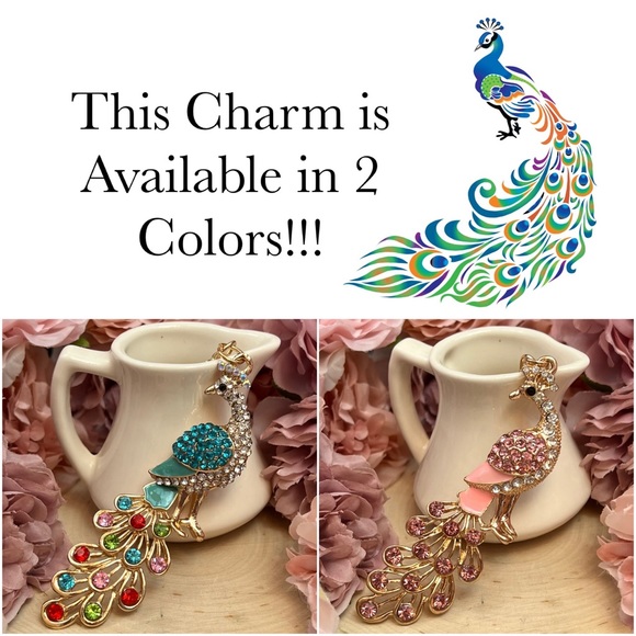 Beautiful Golden and Pink Crystal Peacock Keychain Charm - Picture 14 of 15